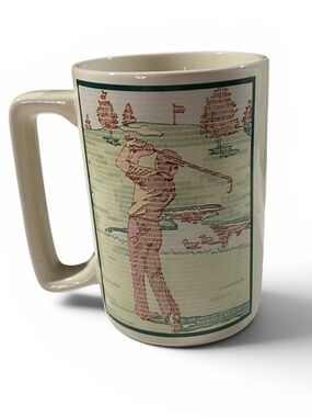 Vtg Russ Golf Golfer Golfing Line Art Illustration Coffee Cup Tea Mug D Handle